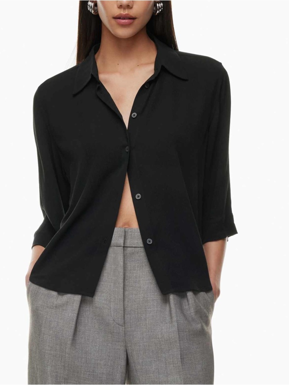 Babaton Aritzia Carrington Button Down Shirt Black Lenzing Viscose